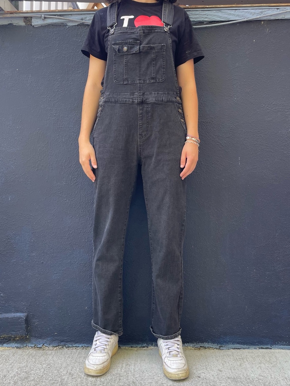 Black straight leg bib pocket overalls size women’s medium
